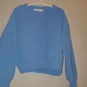 H&M Girl's Light Blue Textured Crew Neck Sweater Size 4-6